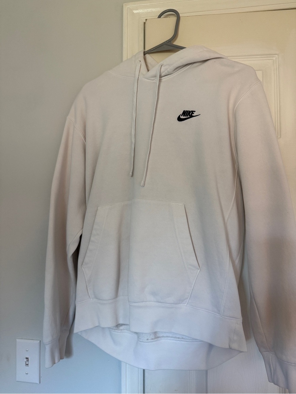 Nike White Pullover Hoodie with Small Black Swoosh